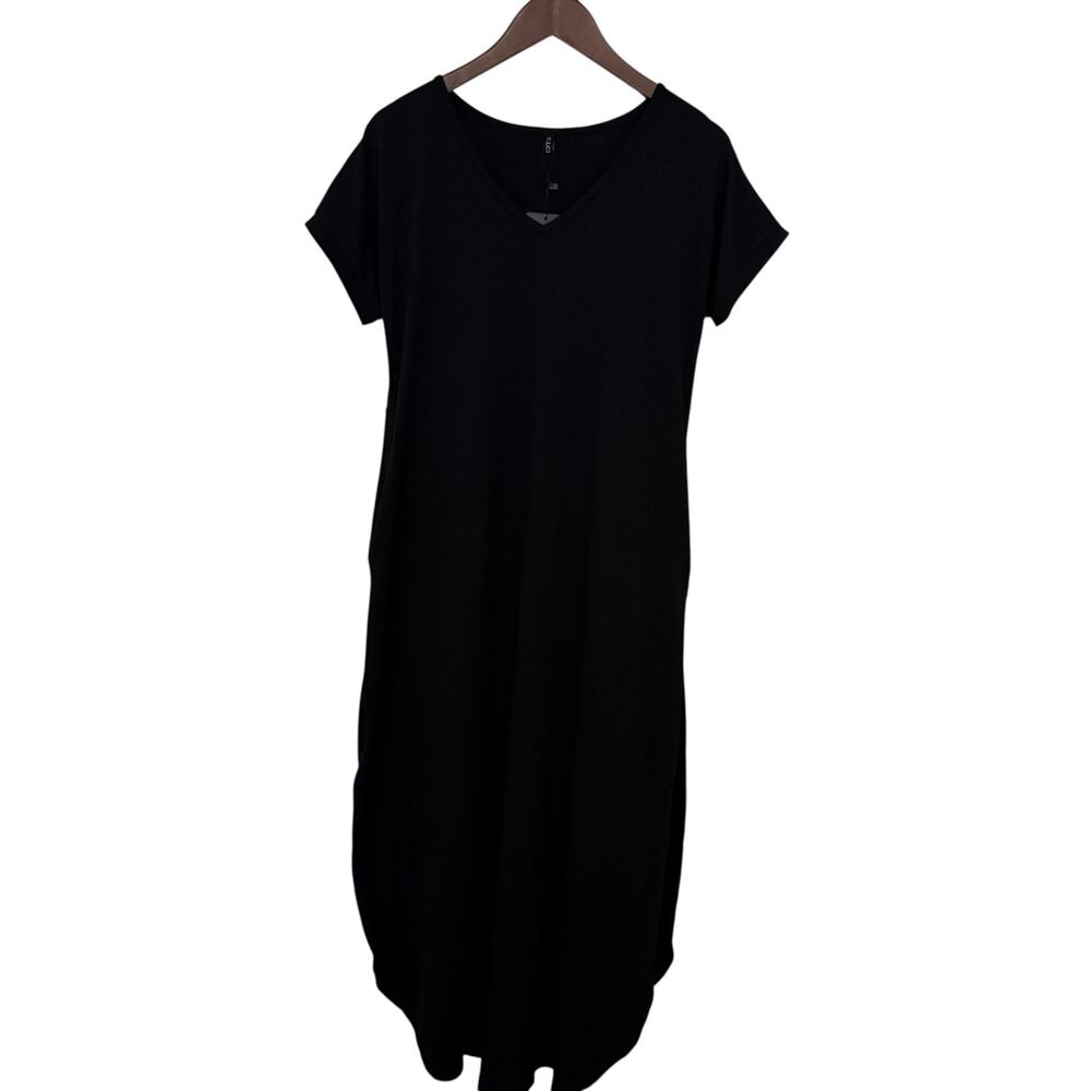 Zilcremo Black Loungewear Long Maxi Casual Summer Dress Size M Pockets Side Slit